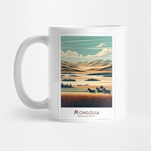 Vintage Travel Poster - Minimalist Retro Mongolian Steppe Mug